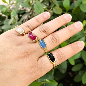 Bague de mode artisanale en laiton plaqué or 18 carats avec rubis et jade, pierre facettée taille baguette, réglable, bijou élégant pour cadeaux de mariage - Product Image 4