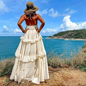 Robe longue blanche bohème pour femme, sans manches, à volants, à plusieurs niveaux, pour l'été, la plage et les vacances - Product Image 5