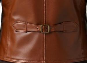 Chaleco de Cuero Genuino Marrón para Hombre, Cuello en V, Cierre de Botón de Una Sola Fila, Prenda Exterior Informal Elegante - Product Image 4