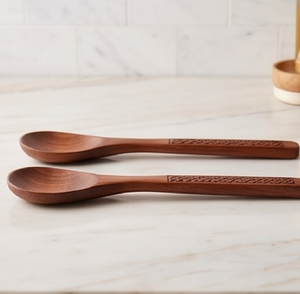 Ensemble de couverts en bois pur avec manche élégant finition marron, lot de 2, parfait pour les mariages, les événements et les repas. - Product Image 3
