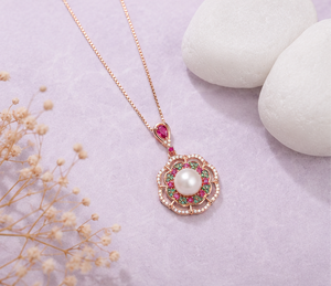 Collier de luxe en argent sterling 925 plaqué or rose avec pendentif fleur en perle et pierres multicolores en zircon cubique pour femme, bijoux raffinés - Product Image 3