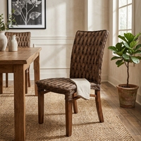 Chaise de salle à manger en rotin tressé naturel, dossier haut, pieds en acajou, mobilier de décoration pour salle, design artistique pur