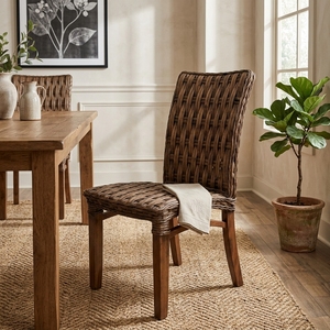 Natural Woven Rattan Basket Weave <b>Dining</b> <b>Chair</b> High Back Mahogany Legs Setup Room Furniture Decor Pure Art Room Design - Product Image 3