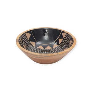 Bol de service artisanal en bois avec motif abstrait noir, blanc et or émaillé pour une touche de luxe à la table à manger - Product Image 2