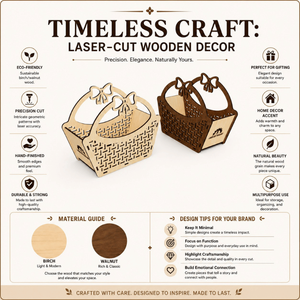 Panier décoratif en bois élégant avec design découpé au laser |   Organisateur multifonctionnel pour paniers de mariage, emballage cadeau et décoration - Product Image 2