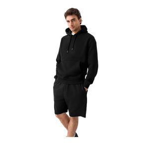 Men's Solid Black Bermuda Shorts Cotton Casual Elastic Waist Mid Rise With Pockets Breathable Knitted Style - Product Image 1