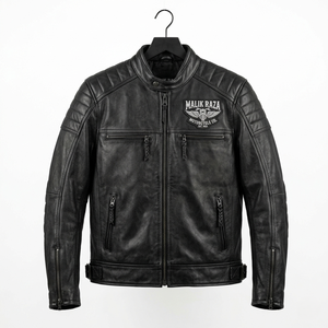 Motorcycle <b>Leather</b> <b>Jacket</b> With Reinforced Stitching - Product Image 5