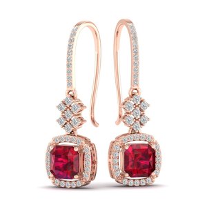 Pendientes Colgantes de Oro Sólido de 14K con Diamantes y Rubí de Corte Radiante de 3.49 Quilates, Diseño Original REYES, Joyería para Fiestas - Product Image 1