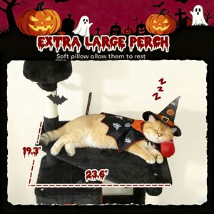 Albero per gatti gotico da 78 pollici con 2 ampie casette, letto a forma di bara, pali di sisal e palline a forma di pipistrello per Halloween - Product Image 6