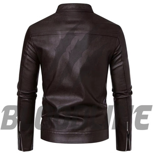Chaqueta de Cuero PU para Hombre BLOODLINE, Corte Ajustado, Estilo Motero, Cierre de Cremallera, Cuello Alto, para Otoño - Product Image 2