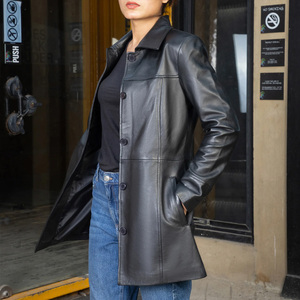 New Design OEM Custom Warm Women Genuine Leather Waterproof Breathable Long Coat In Wholesale High Quality - Product Image 4