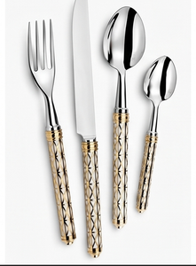 Ensemble de couverts élégants en métal avec poignées dorées, compatibles lave-vaisselle, ensemble de 4 couverts, vaisselle de mariage - Product Image 6