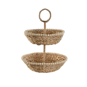 Bandeja de 2 niveles de jacinto de agua con borde festoneado, rústica y decorativa, con asa, organizador versátil para el hogar, de Vietnam, al por mayor - Product Image 3