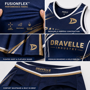 ชุดยูนิฟอร์มเชียร์ลีดเดอร์สั่งทำพิเศษจาก Dravelle Industry สีอินดิโก้ไล่เฉด พร้อมโลโก้สีทองเมทัลลิกและขอบสีขาว - Product Image 4