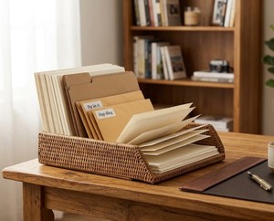 Plateau de tri en papier en rotin naturel, tressé à la main, organiseur de lettres de bureau, support de rangement décoratif pour documents, pour la maison et le bureau - Product Image 4