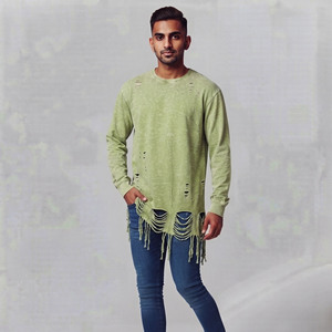 Camiseta de manga larga extragrande para hombre, estilo vintage desgastado, de algodón grueso, estilo grunge, holgada, para hombre. - Product Image 5