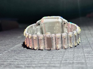 Montre-bracelet mécanique de luxe classique pour homme, sertie de diamants et de moissanite, boîtier carré en acier inoxydable, affichage analogique - Product Image 2