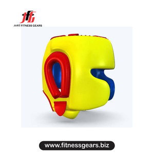 Protector de Cabeza de Boxeo Amarillo de EVA con Detalles en Rojo y Azul para Niños, Entrenamiento de Artes Marciales, Cierre de Velcro, Antideslizante - Product Image 1