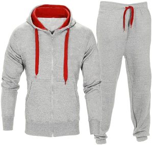 Chándal con capucha y cremallera para hombre, gris y rojo, sudadera de manga larga con bolsillos laterales, estilo casual para otoño - Product Image 3