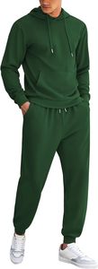Survêtement en coton brossé 420 GSM de qualité supérieure pour homme, sweat-shirt à col rond, pantalon de jogging, badge brodé, gris chiné, tenue décontractée - Product Image 2
