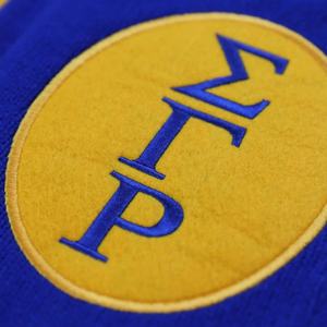 Sigma Gamma Rho Men's Blue Gold Letterman <b>Cardigan</b> <b>Sweater</b> Full Sleeve V-Neck Knit Patch Design Winter Wear Anti-Wrinkle - Product Image 6