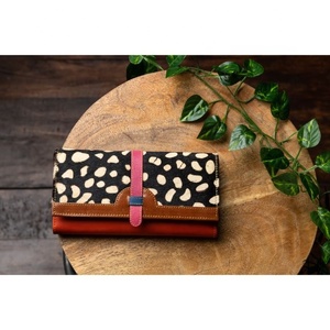 Women's Genuine Leather Clutch Wallet RFID Anti-Theft Zipper Bohemian Style with Real Hair Fashionable Lady Accessory - Product Image 1
