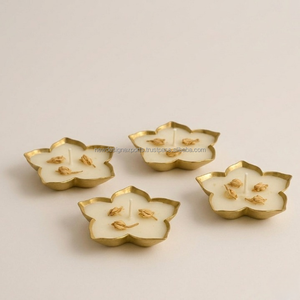 Artisanal Gold Lotus Votive – Luxury Hand-Poured Zinnia Flower Wax Art in Brass Bowl - Product Image 3