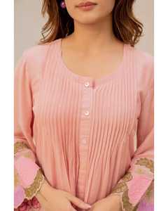 Ensemble Kurta et pantalon en coton rose brodé pour femme, coupe ample, longueur cheville, tenue décontractée style Inde Pakistan, tenue d'été - Product Image 6