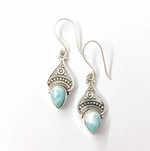 Boucles d'oreilles en pierre précieuse Larimar de design luxueux, argent sterling 925, fabrication artisanale, bijoux vintage en pierres précieuses, fabricant en Inde - Product Image 2