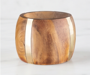 Ronds de serviette modernes en bois avec bandes métalliques dorées pour mariage et décoration de table à la maison - Product Image 1