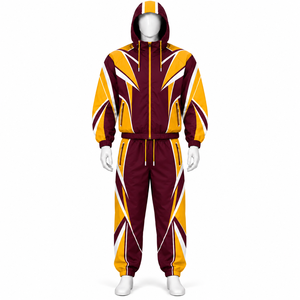 Ensemble de survêtement pour homme noir et violet à blocs de couleur, veste à capuche zippée et pantalon, 2 pièces - Product Image 2