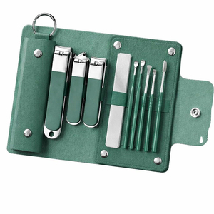 Custom Logo 9 Piece Stainless Steel <b>Manicure</b> Set Portable Green PU Leather Bag Professional Nail Care Grooming <b>Kit</b> Child - Product Image 1