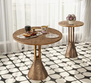 Aesthetic Choice <b>Round</b> Coffee <b>Table</b> With <b>Gold</b> Textured Base And Antique Finish For Living Room Furniture - Product Image 1