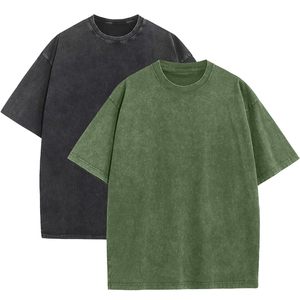 เสื้อยืดแขนสั้นผู้ชายทรงโอเวอร์ไซส์ สีพื้น ผ้าถัก คอโอ ทรงลำลอง ย้อมสีเรียบ 100% ผ้าฝ้าย - Product Image 4