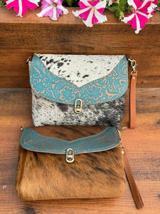 กระเป๋าถือหนัง Cowhide สําหรับผู้หญิงออกแบบใหม่สไตล์ที่ไม่ซ้ํากันแกะสลักกระเป๋าสตางค์สไตล์ลําลองกระเป๋าหนังแท้ - Product Image 3