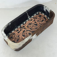 Plateau en cuir de vachette artisanal de luxe sur mesure, style occidental, organisateur décoratif, rangement, cadeau pour la maison ou le bureau
