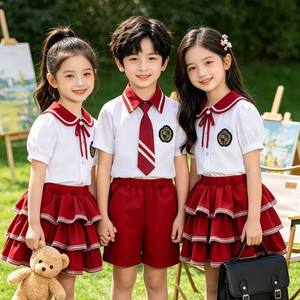 ชุดนักเรียนหญิงแบบสองชิ้น เสื้อสีฟ้าอ่อน กระโปรงสีกรมท่า ผ้าฝ้าย ชุดนักเรียนประถมสำหรับเด็ก - Product Image 3