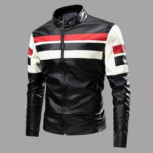 Veste en cuir classique pour homme, style motard, en cuir de vache véritable, fermeture éclair métallique, logo sur le devant, écologique, imperméable - Product Image 4