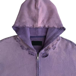 Nouveau 2026 OEM Sweat à capuche surdimensionné épais 100% Coton délavé à l'acide, de haute qualité, personnalisé, entièrement zippé, imprimé crâne, style streetwear - Product Image 5