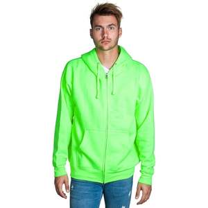 Sweat-shirt à capuche zippé vert fluo pour homme, coupe classique, en molleton, décontracté, couleur unie, pour l'automne - Product Image 1