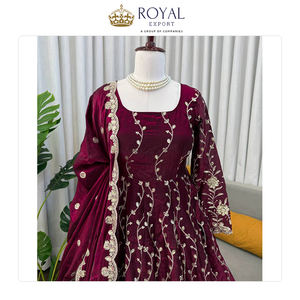 Dernière mode de la collection de créateurs, robe Anarkali en soie Fandy lourde avec broderie au fil, pour les occasions de mariage - Product Image 5