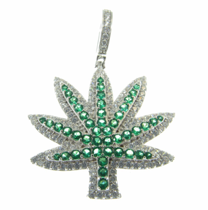 925 <b>Silver</b> Moissanite Leaf <b>Pendant</b> Rhodium Plated Green Iced Charm Necklace <b>for</b> <b>Men</b> Women - Product Image 4