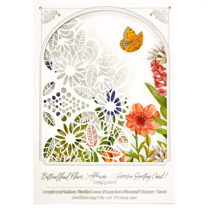 Carte de vœux créative avec papillon et fleur en papier faits à la main, design demi-porte - Product Image 2