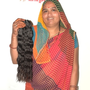 Extensions de cheveux humains naturels indiens Remy noirs, ondulés, coupés droit, à double trame, fabriquées à la machine - Product Image 5
