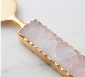 Juego de cuchillos para queso dorados, 4 piezas, mango de piedra rosa, tabla para queso, espátula, tenedor, herramientas para servir, para uso doméstico - Product Image 2