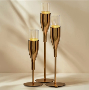 Wholesale Gold Metal <b>Candle</b> <b>Holder</b> Set <b>Glass</b> <b>Hurricane</b> Chimney Tall Modern Candlestick Stand Wedding Table Centerpiece Decor - Product Image 3