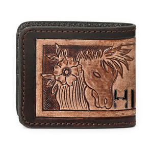 Lujo de los hombres de la moda occidental de cuero genuino Bifold Tooled Hipster RFID corto Trifold monedero Vintage Floral borla cartera - Product Image 2