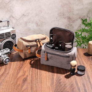 Leather Canvas Durable Zipper for Bag Travel Organizer Waterproof Dopp Kit Large Capacity Cosmetic Storage <b>Case</b> LCTB-0003 - Product Image 6