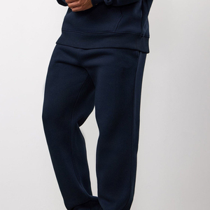 Men's Navy Blue Half-<b>Zip</b> Sweatshirt Full Sleeve Solid Color Casual Midweight 100% Cotton Sweatsuit Set Regular Fit Autumn Wear - Product Image 3