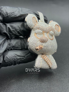 Colgante de oso de peluche de plata de ley 925 con moissanita VVS que pasa la prueba del diamante, estilo streetwear para hombre - Product Image 3
